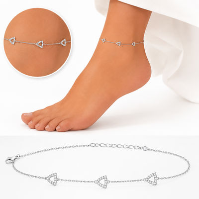 Minimal Triangle Crystal Station 925 Silver Anklet 
